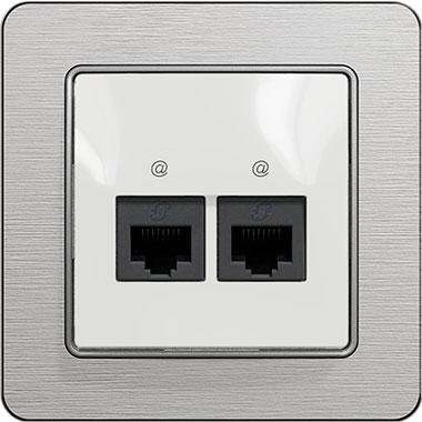 Sedna data socket (white insert, brushed aluminium frame)